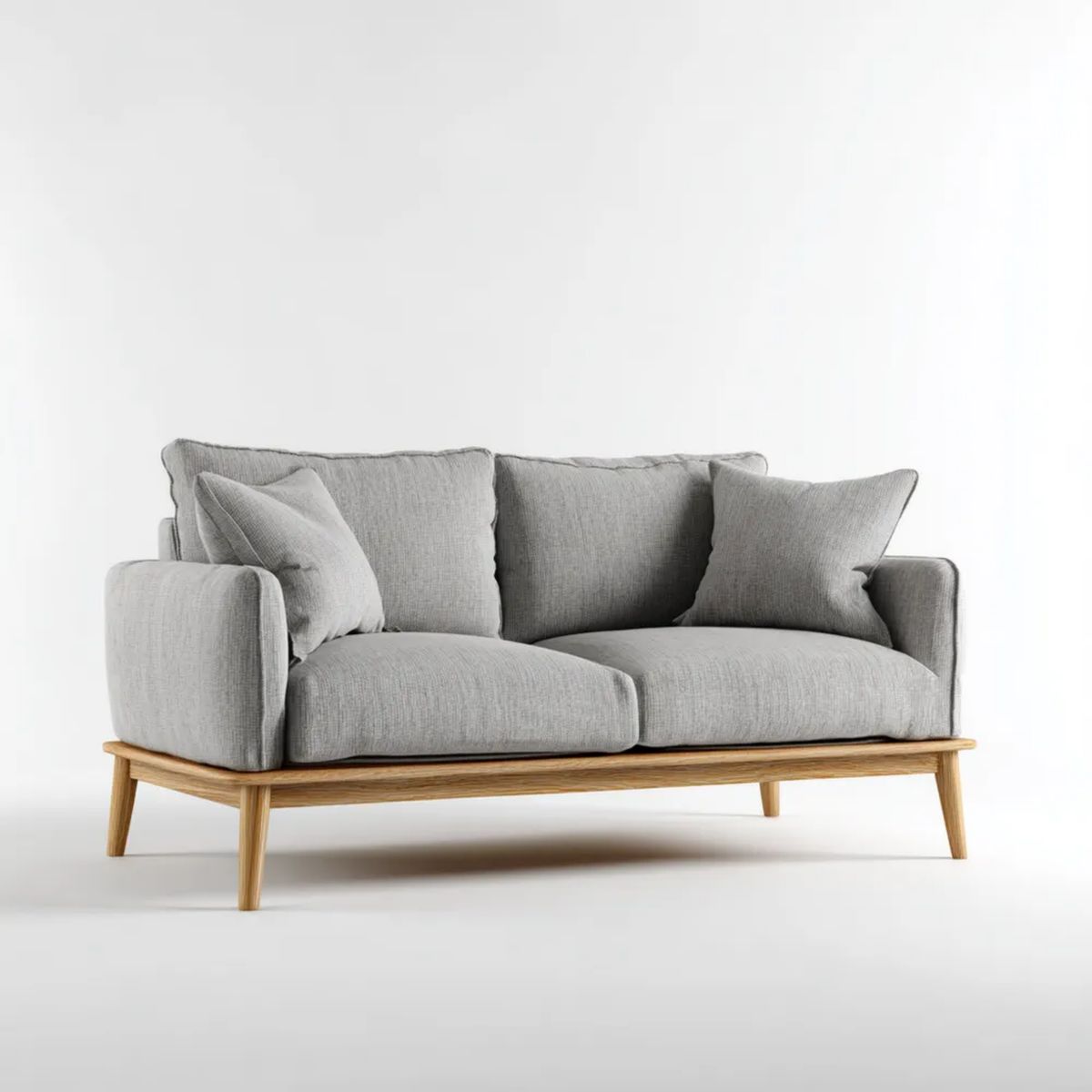 Dwuosobowa sofa z tkaniny poliestrowej na drewnianej ramie, szara/jasnobrązowa, 160 x 85 x 82 cm