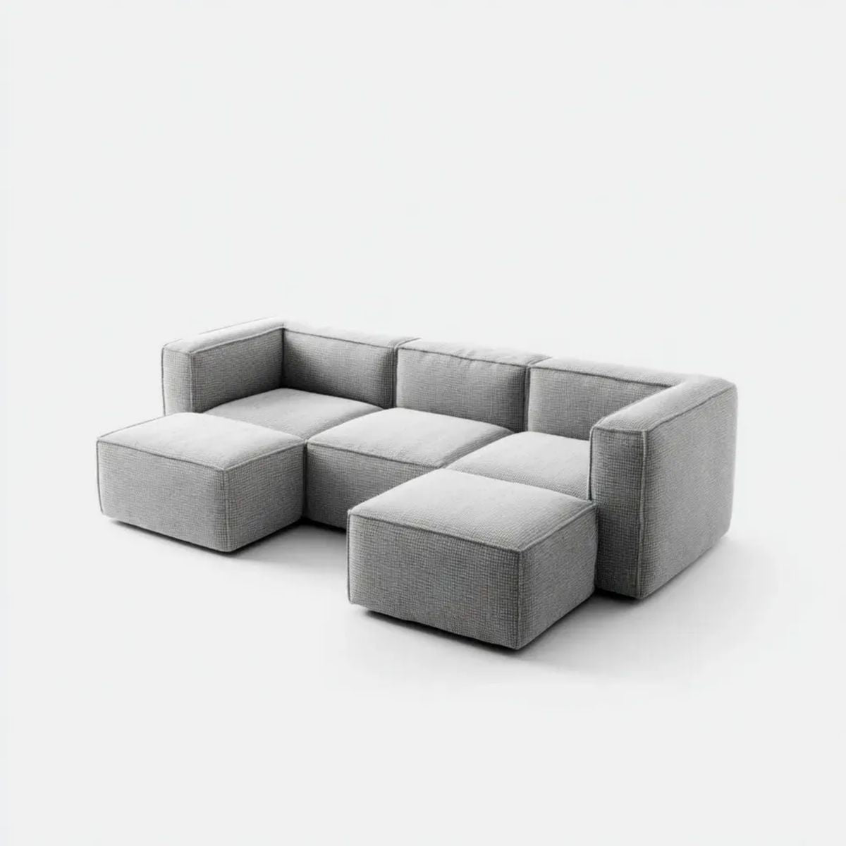 Szara modułowa sofa 3-osobowa z 2 pufami, tapicerka poliestrowa, 270 × 180 × 78 cm