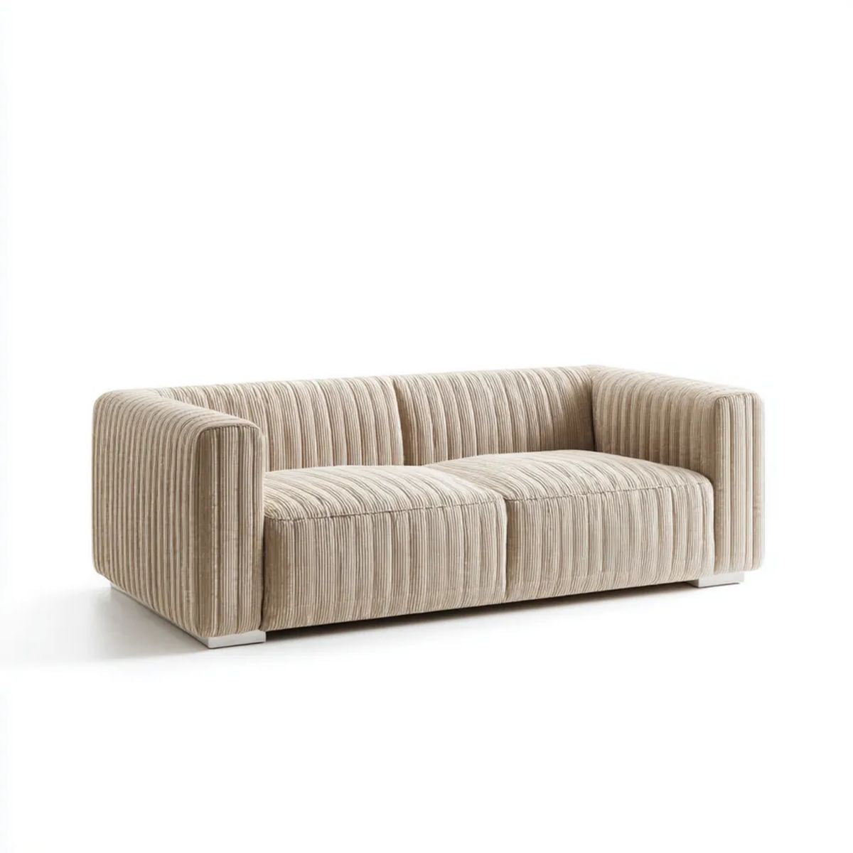 Dwuosobowa sofa z poliestrowego sztruksu, beżowa, 180 × 92 × 72 cm