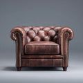 Brązowy fotel Chesterfield ze skóry syntetycznej PU, 110 × 90 × 75 cm