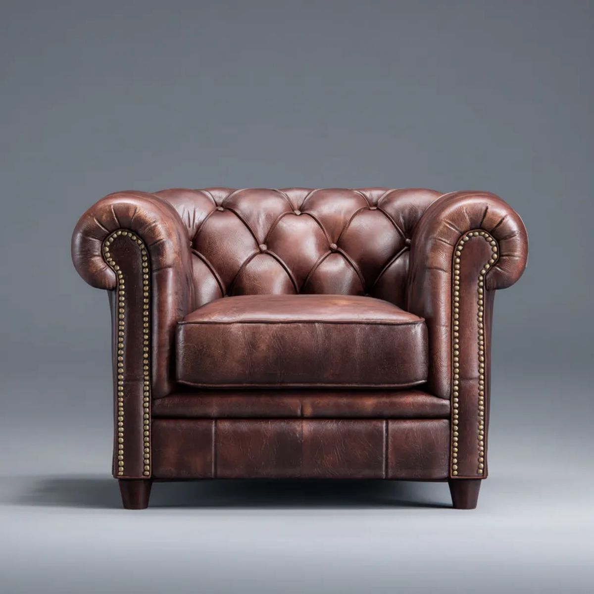 Brązowy fotel Chesterfield ze skóry syntetycznej PU, 110 × 90 × 75 cm