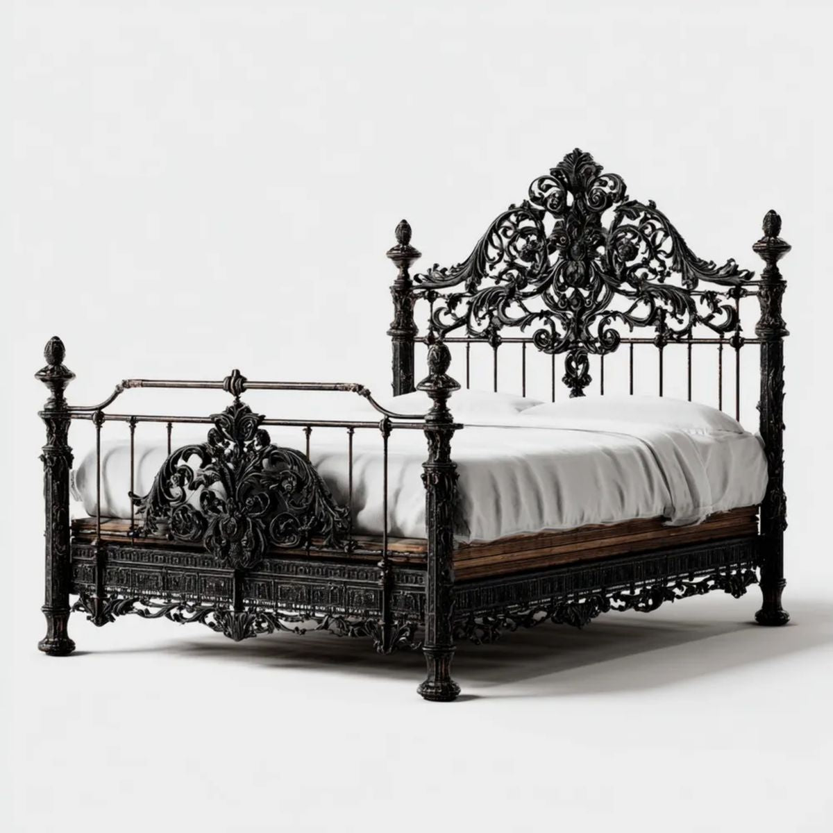 Metalowe łóżko dwuosobowe czarne 160 x 200 cm z ornamentami roślinnymi