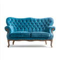 Dwuosobowa sofa Chesterfield z aksamitu, niebieska, rama z drewna litego, 170 x 90 x 105 cm