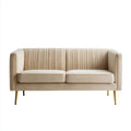Dwuosobowa sofa aksamitna beżowa ze złotymi metalowymi nogami, 160 x 82 x 78 cm