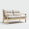 Dwuosobowa sofa beżowa z drewna i tkaniny, 150 x 78 x 83 cm