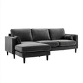 Aksamitna sofa narożna w kształcie L z lewostronnym szezlongiem, ciemnoszara, 260 × 160 × 85 cm