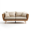 Dwuosobowa sofa rattanowa z poliestrowymi poduszkami, beżowa, 160 x 80 x 78 cm