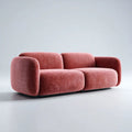 Dwuosobowa sofa z różowego sztruksu z czarną podstawą, 190 x 95 x 70 cm, zaokrąglona