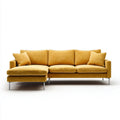 Musztardowa sofa narożna z lewostronnym szezlongiem, tapicerka poliestrowa, 280 × 160 × 85 cm