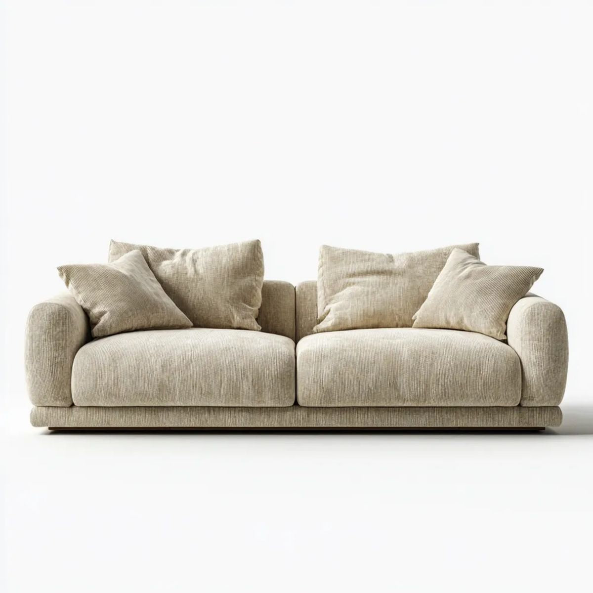 Sofa 3-osobowa beżowa z poliestru z ciemnobrązową podstawą, 220 x 95 x 85 cm