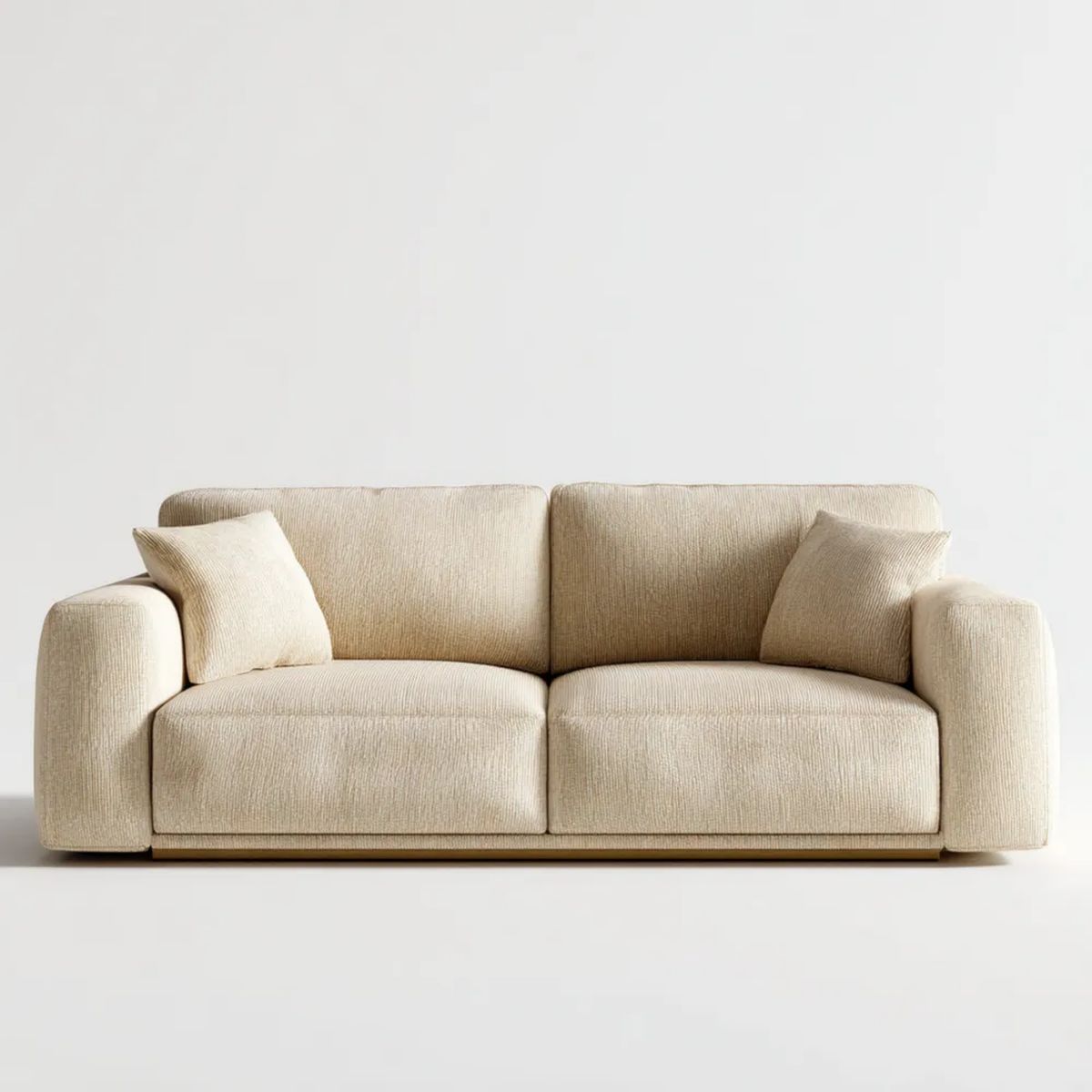 Beżowa sofa dwuosobowa z tapicerką poliestrową 220 x 95 x 85 cm
