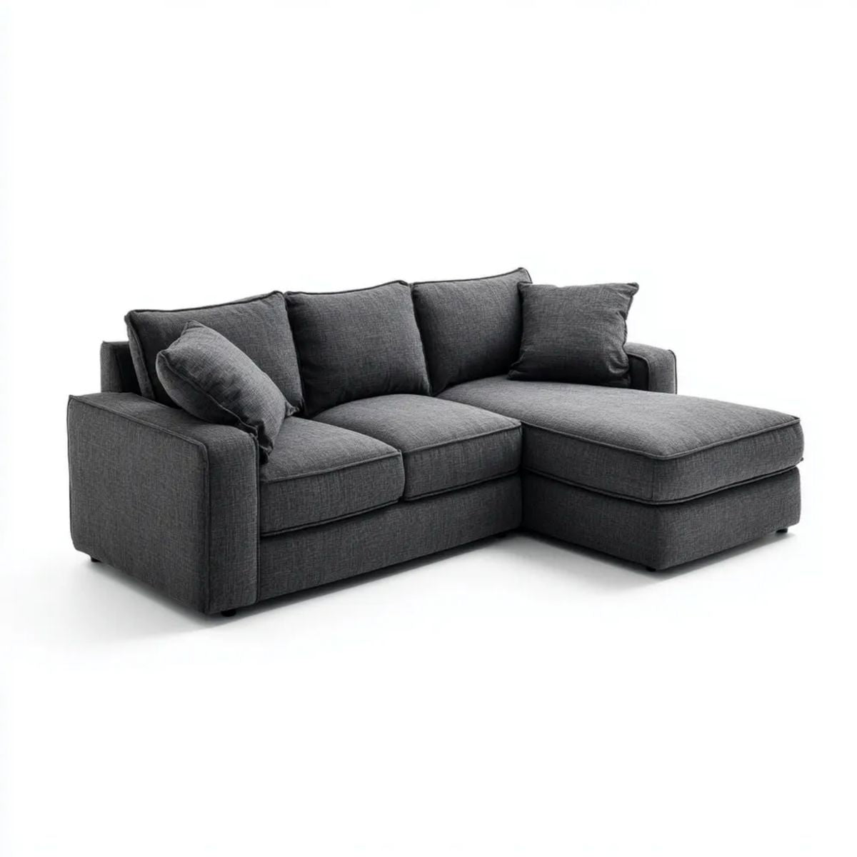 Prawostronna sofa narożna z szezlongiem z tkaniny, grafitowa, 230 × 150 × 85 cm