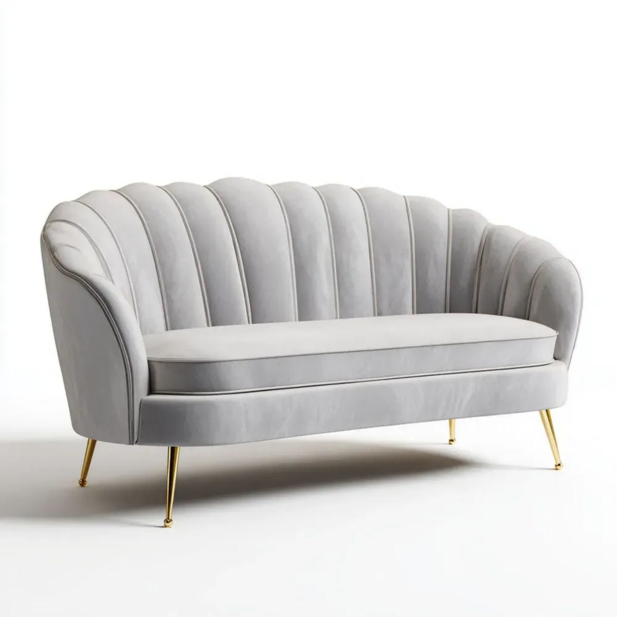 Dwuosobowa sofa aksamitna jasnoszara ze złotymi metalowymi nogami, 160 × 80 × 78 cm