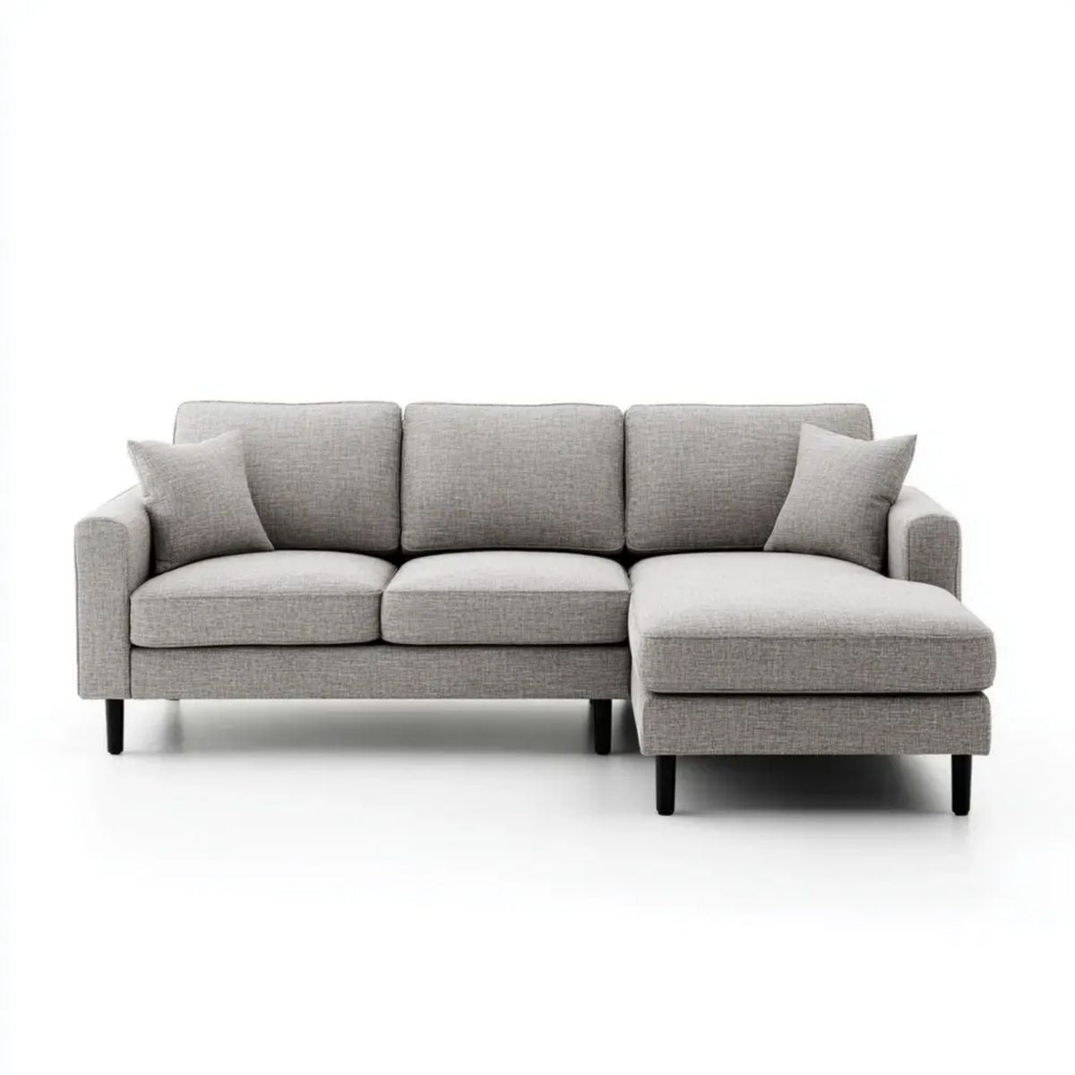 Sofa narożna z prawym szezlongiem jasnoszara, tapicerowana tkaniną, 240 x 160 x 85 cm