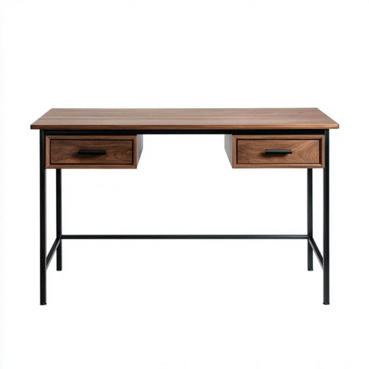 Brązowe biurko komputerowe z płytą MDF i stalową ramą, 120 x 60 x 75 cm, 2 szuflady