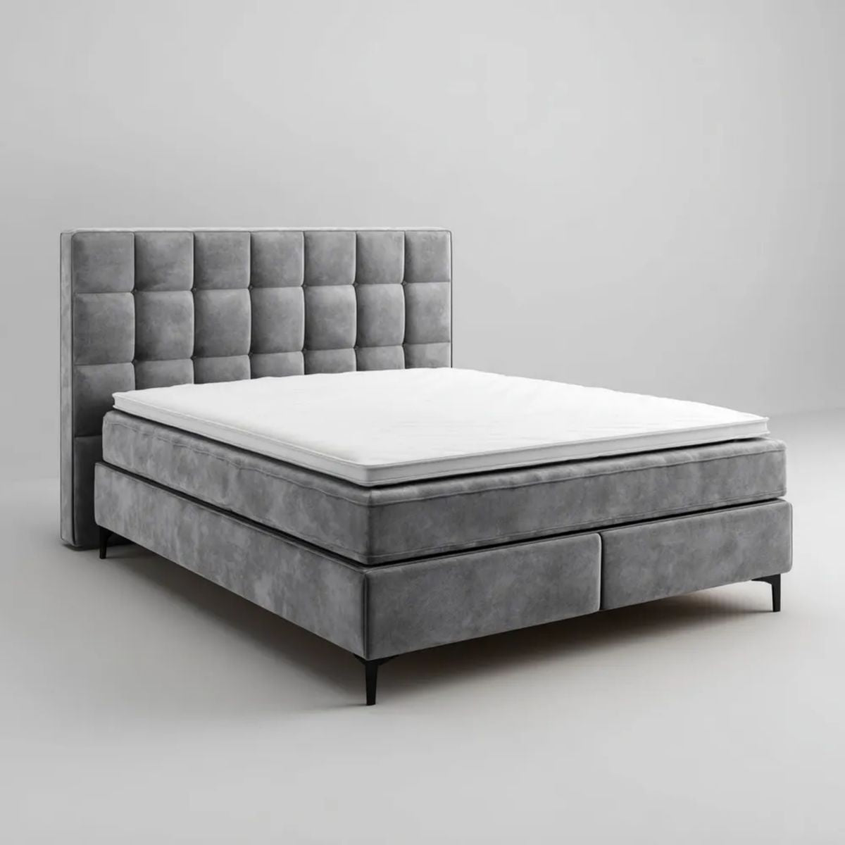 Dwuosobowe łóżko kontynentalne szare 160 x 200 cm z materacem i topperem