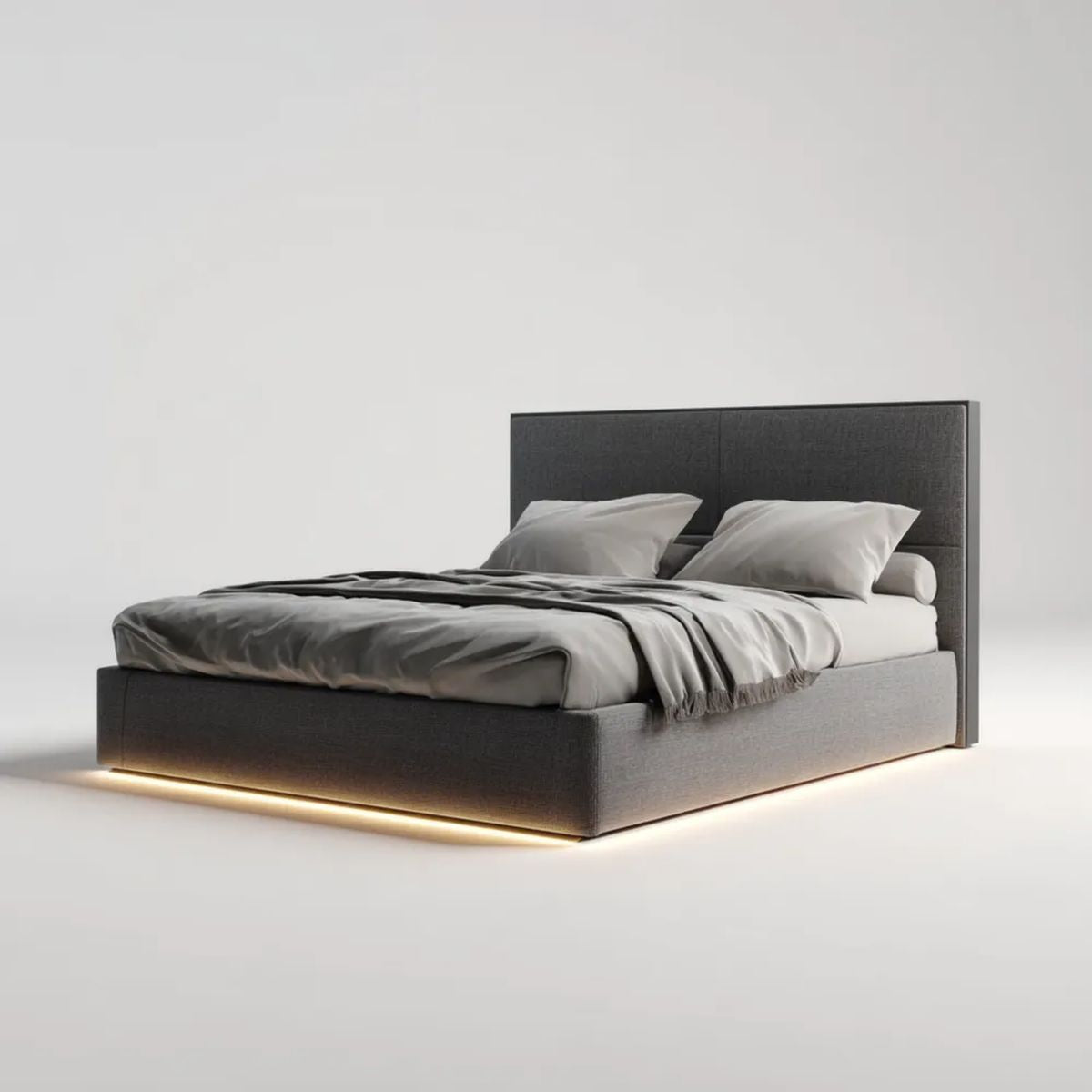 Łóżko dwuosobowe tapicerowane z tkaniny ciemnoszare 160 × 200 cm z oświetleniem LED